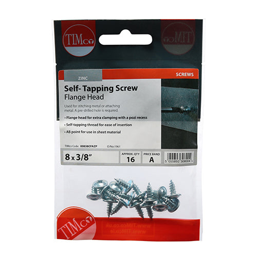 S/Tapping Screw PZ2 FLG - BZP - 8 x 3/8 | TIMpac of 16