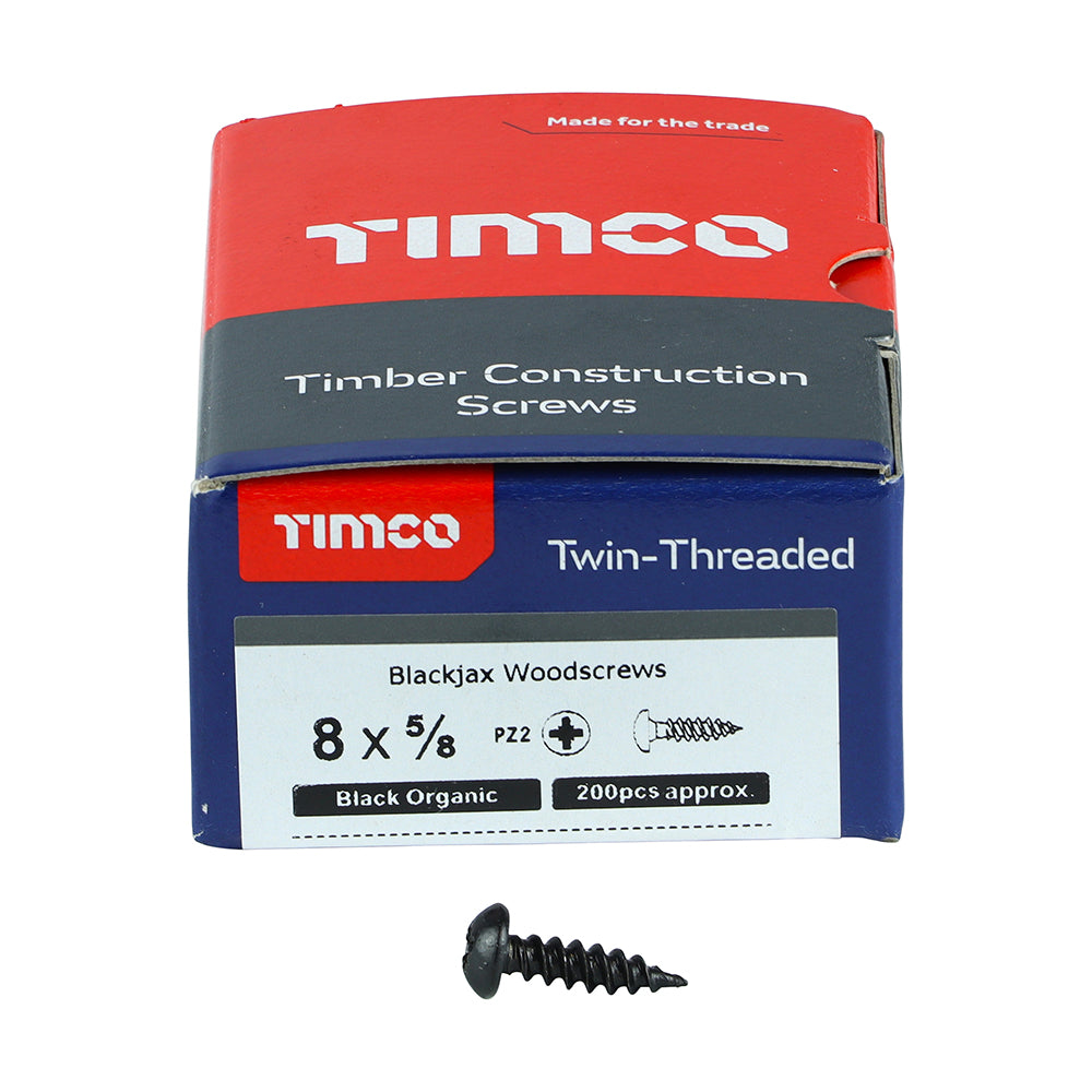 Blackjax Screw PZ2 RND Black - 8 x 5/8 | Box of 200