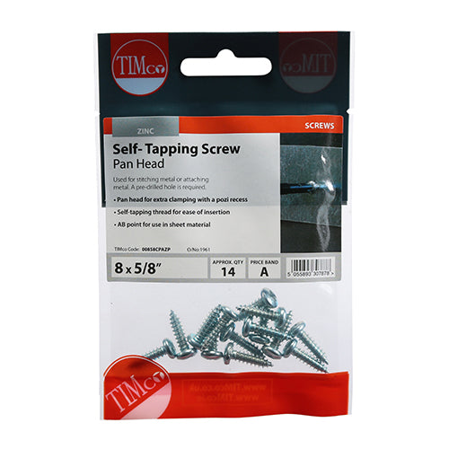 S/Tapping Screw PZ2 PAN - BZP - 8 x 5/8 | TIMpac of 14