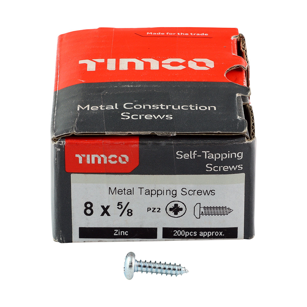 S/Tapping Screw PZ2 PAN Zinc - 8 x 5/8 | Box of 200