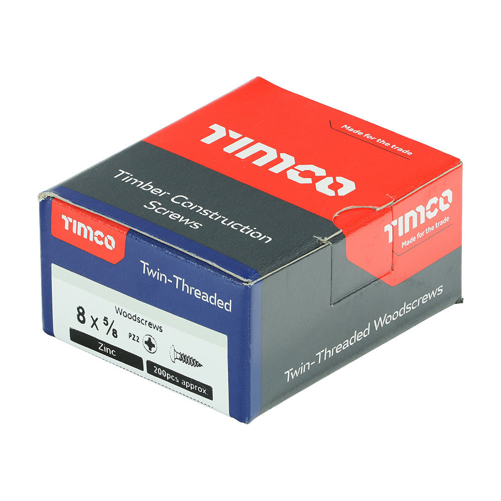 Twin Woodscrew PZ2 RND Zinc - 8 x 5/8 | Box of 200