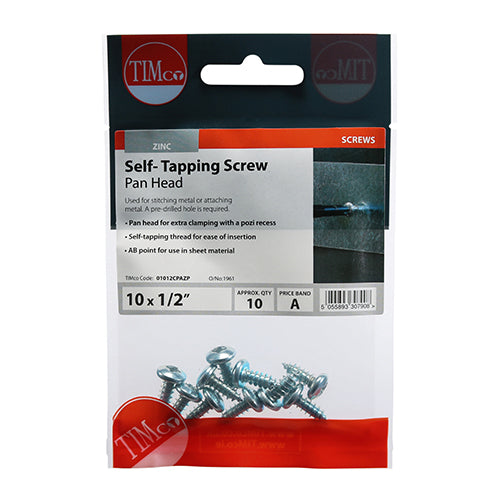 S/Tapping Screw PZ2 PAN - BZP - 10 x 1/2 | TIMpac of 10