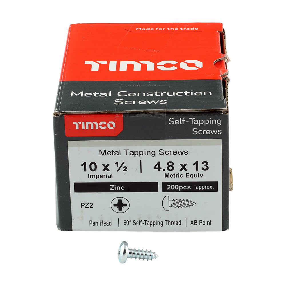 S/Tapping Screw PZ2 PAN Zinc - 10 x 1/2 | Box of 200