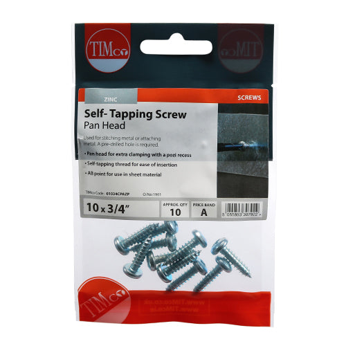 S/Tapping Screw PZ2 PAN - BZP - 10 x 3/4 | TIMpac of 10