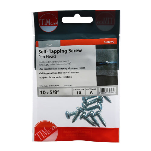 S/Tapping Screw PZ2 PAN - BZP - 10 x 5/8 | TIMpac of 10