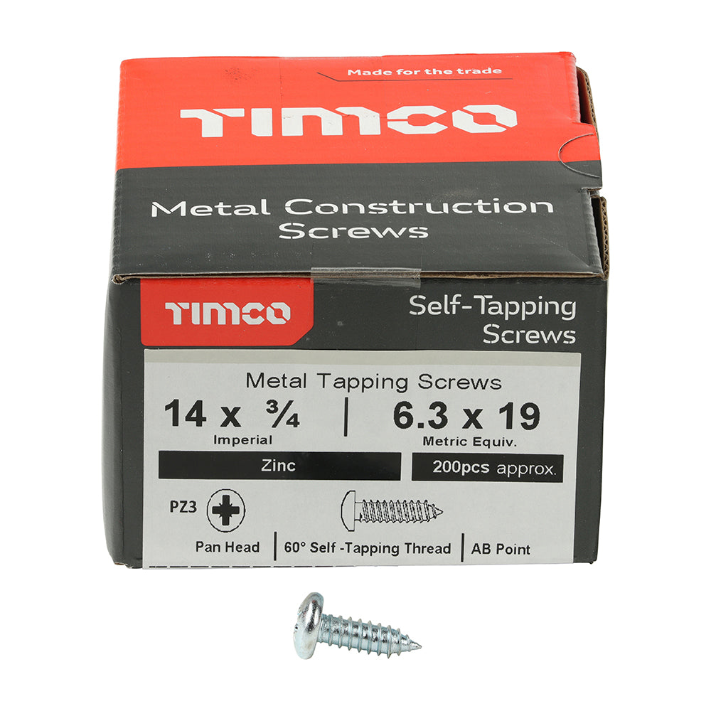 S/Tapping Screw PZ3 PAN Zinc - 14 x 3/4 | Box of 200