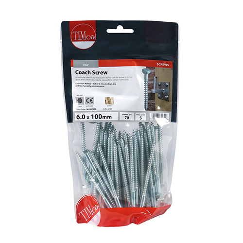 Coach Screw DIN 571 - BZP - 6.0 x 100 | TIMpac of 10