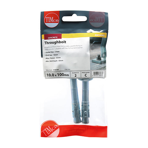 Roofing Bolt & SQ Nut - BZP - M6 x 100 | TIMpac of 2