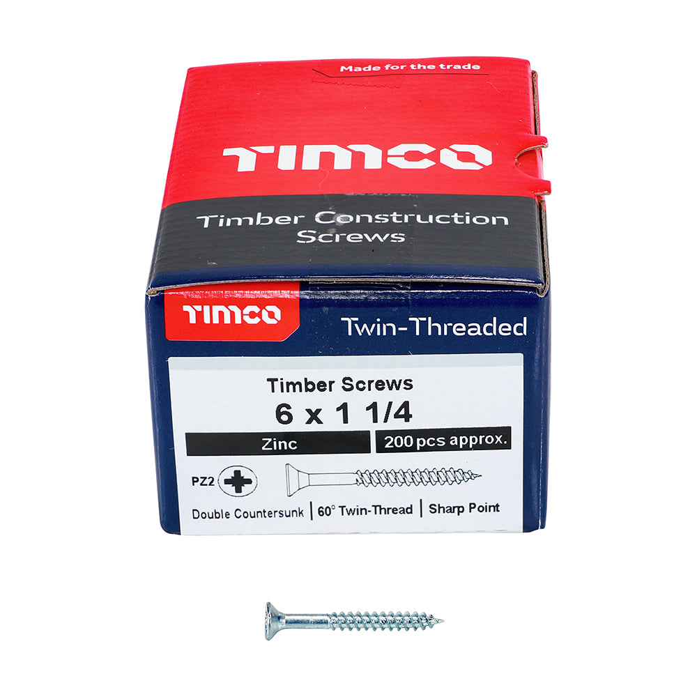 Twin Woodscrew PZ2 CSK Zinc - 6 x 1 1/4 | Box of 200