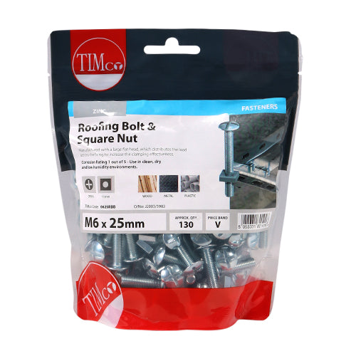 Roofing Bolt & SQ Nut - BZP - M6 x 25 | TIMpac of 10