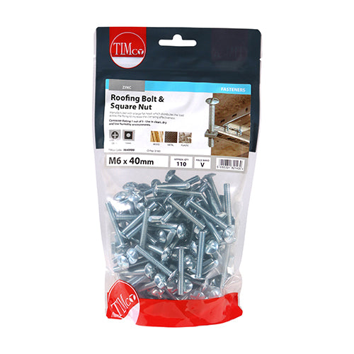 Roofing Bolt & SQ Nut - BZP - M6 x 40 | TIMpac of 8