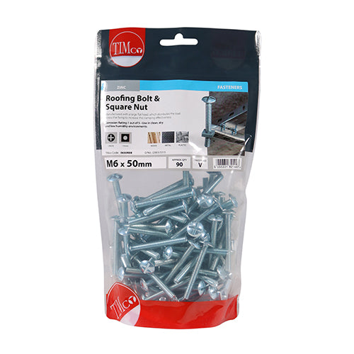 Roofing Bolt & SQ Nut - BZP - M6 x 50 | TIMpac of 8