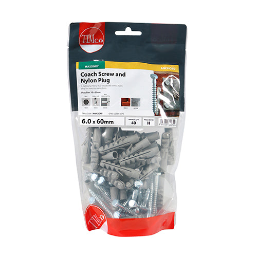 Coach Screw & Nylon Plugs - 6.0 x 60 | TIMpac of 2