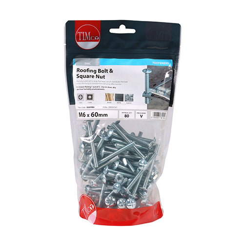 Roofing Bolt & SQ Nut - BZP - M6 x 60 | TIMpac of 6