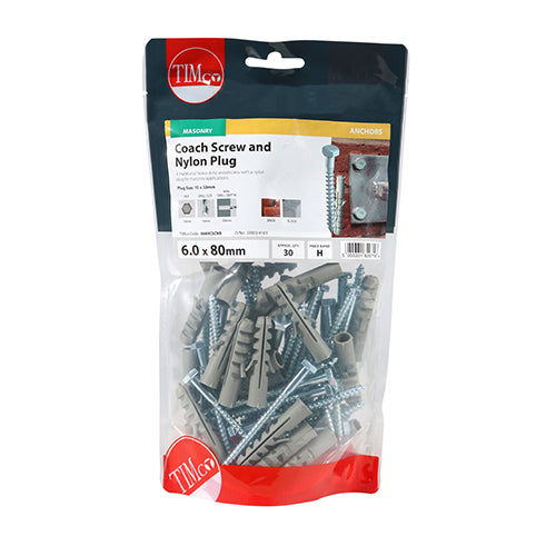 Coach Screw & Nylon Plugs - 6.0 x 80 | TIMpac of 2
