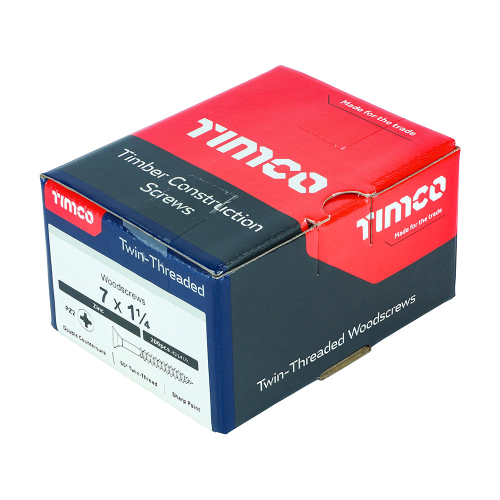Twin Woodscrew PZ2 CSK Zinc - 7 x 1 1/4 | Box of 200