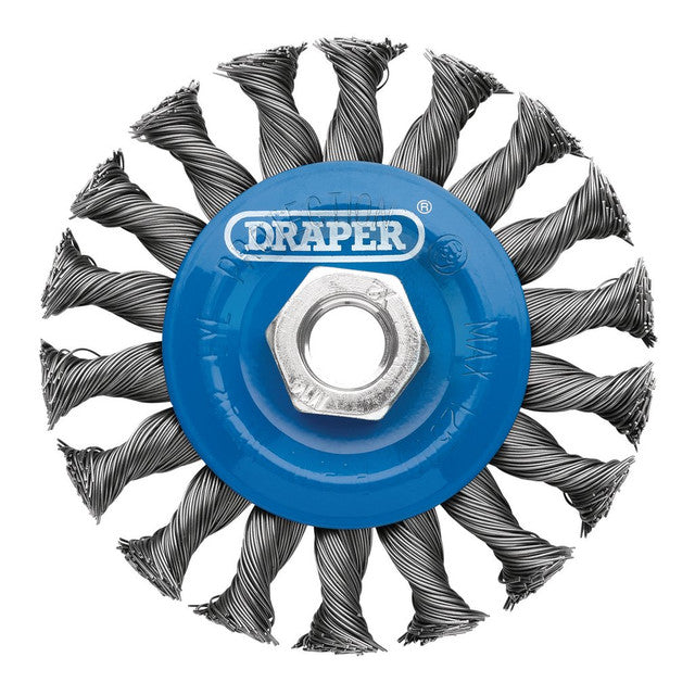 Draper Steel Twist-Knot Flat Wire Wheel Brush 100mm, M14 Draper Tools