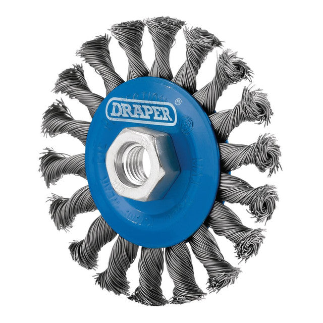 Draper Steel Twist-Knot Flat Wire Wheel Brush 100mm, M14 Draper Tools
