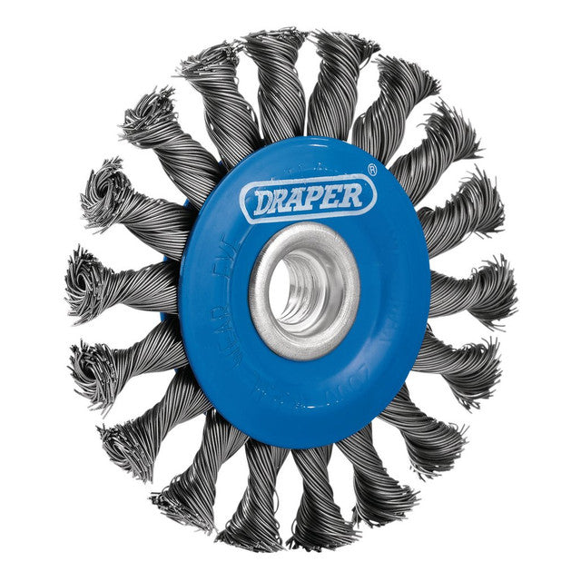 Draper Steel Twist-Knot Flat Wire Wheel Brush 100mm, M14 Draper Tools