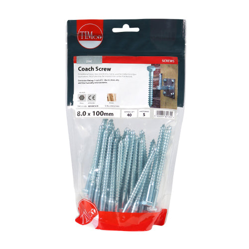 Coach Screw DIN 571 - BZP - 8.0 x 100 | TIMpac of 5