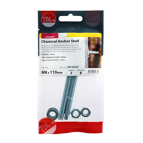 Chemical Anchor Stud - BZP - M8 x 110 | TIMpac of 2