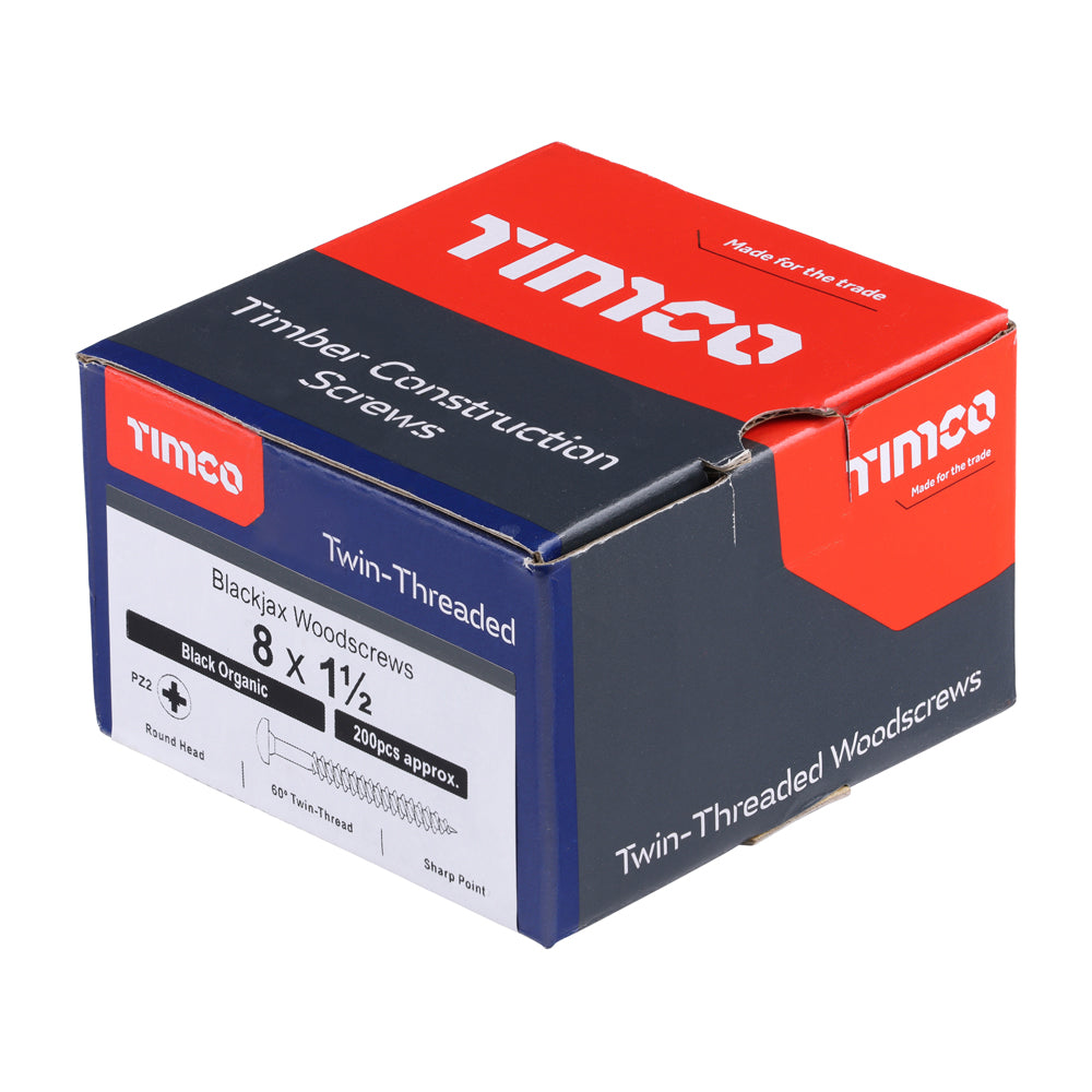 Blackjax Screw PZ2 RND Black - 8 x 1 1/2 | Box of 200