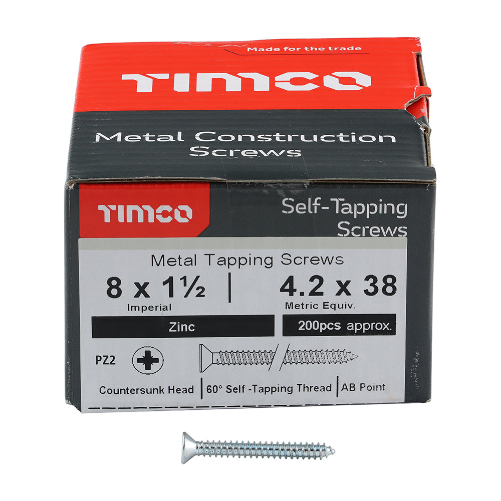 S/Tapping Screw PZ2 CSK Zinc - 8 x 1 1/2 | Box of 200