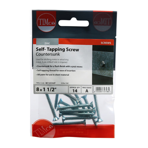S/Tapping Screw PZ2 CSK - BZP - 8 x 1 1/2 | TIMpac of 14