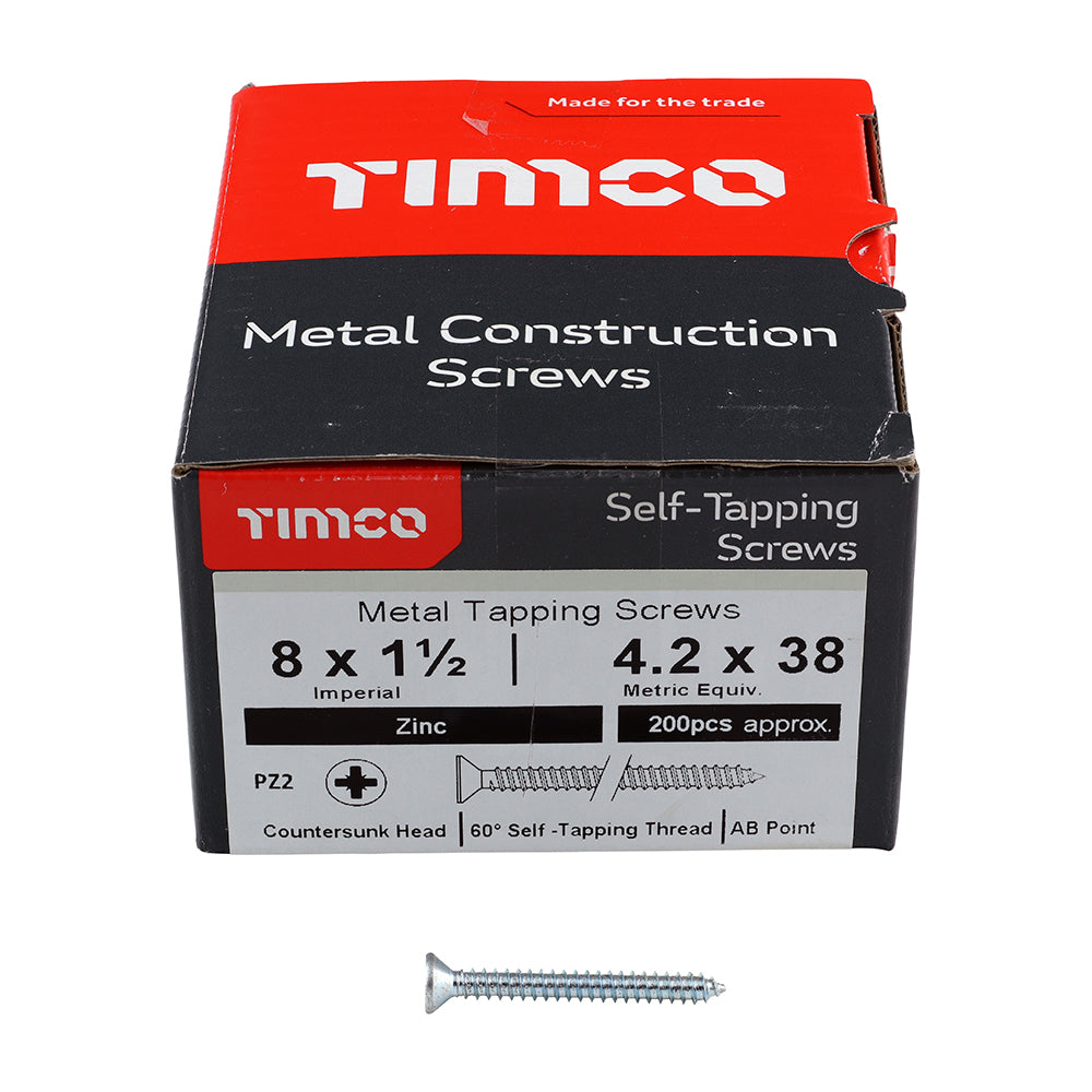 S/Tapping Screw PZ2 PAN Zinc - 8 x 1 1/2 | Box of 200