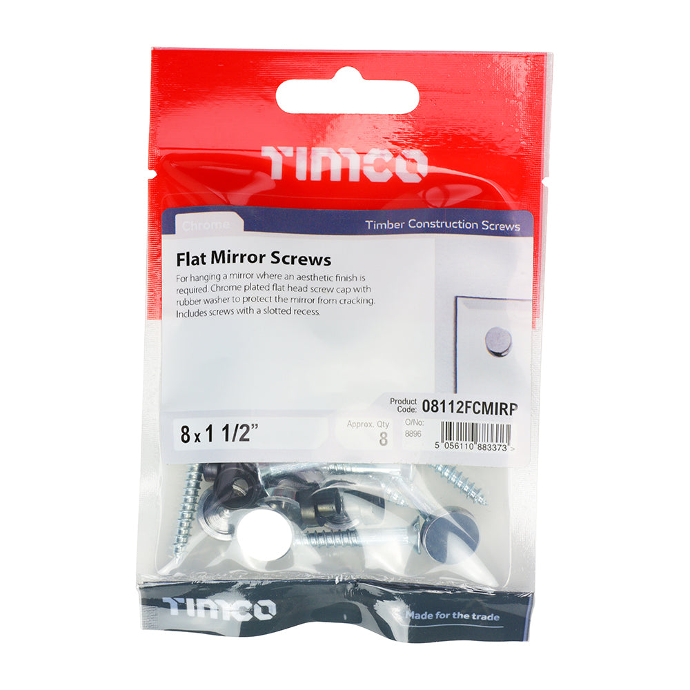 Mirror Screw Flat - Chrome - 8 x 1 1/2 | TIMpac of 8