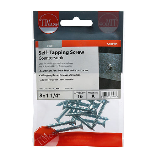 S/Tapping Screw PZ2 CSK - BZP - 8 x 1 1/4 | TIMpac of 16