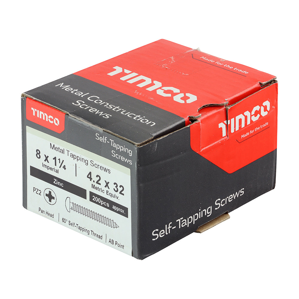 S/Tapping Screw PZ2 PAN Zinc - 8 x 1 1/4 | Box of 200