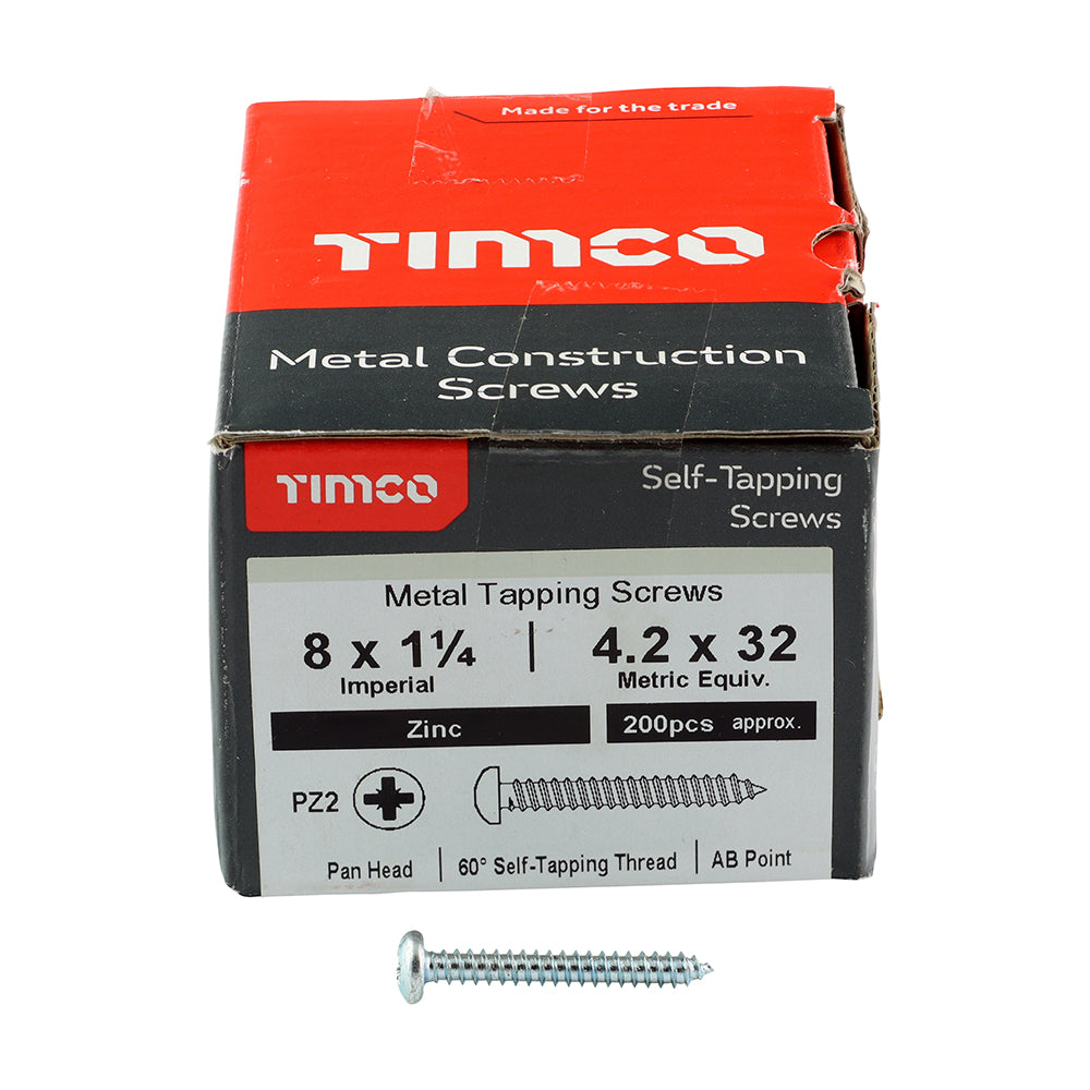 S/Tapping Screw PZ2 PAN Zinc - 8 x 1 1/4 | Box of 200