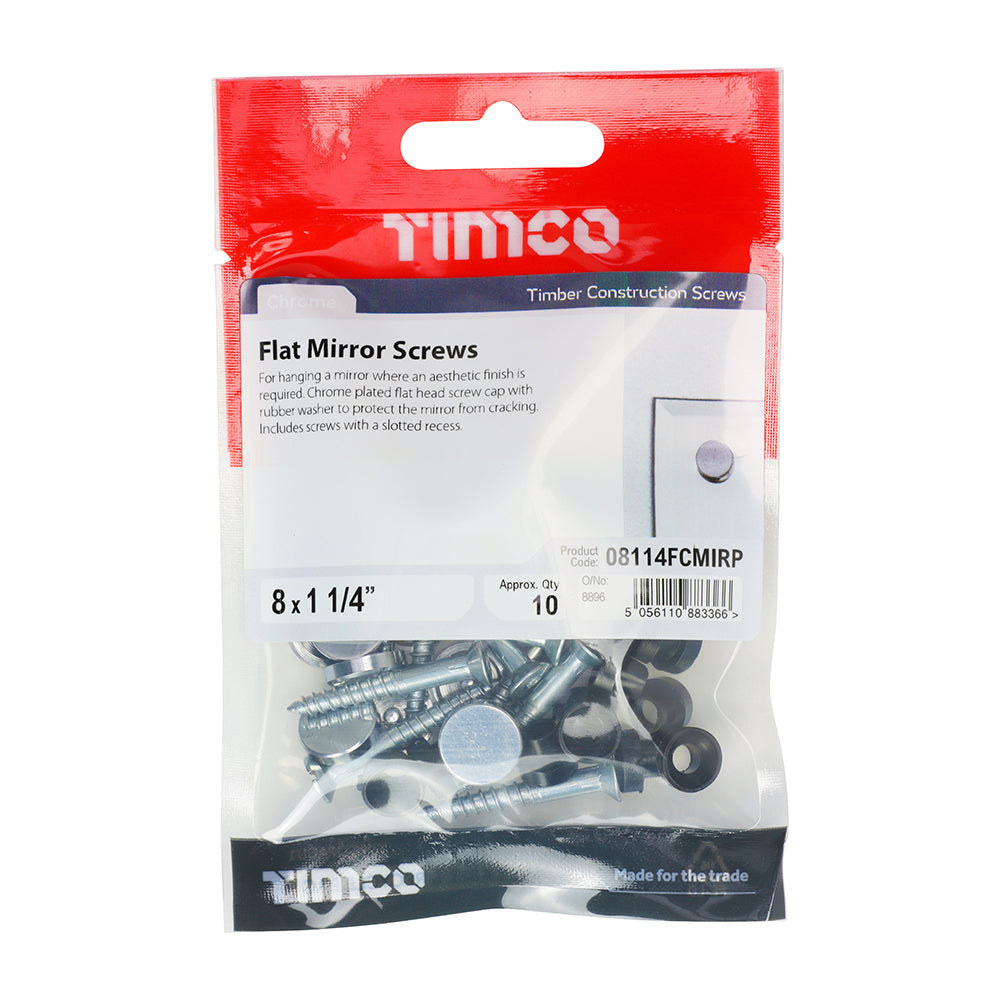 Mirror Screw Flat - Chrome - 8 x 1 1/4 | TIMpac of 10