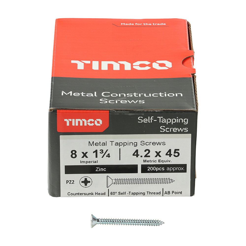 S/Tapping Screw PZ2 CSK Zinc - 8 x 1 3/4 | Box of 200