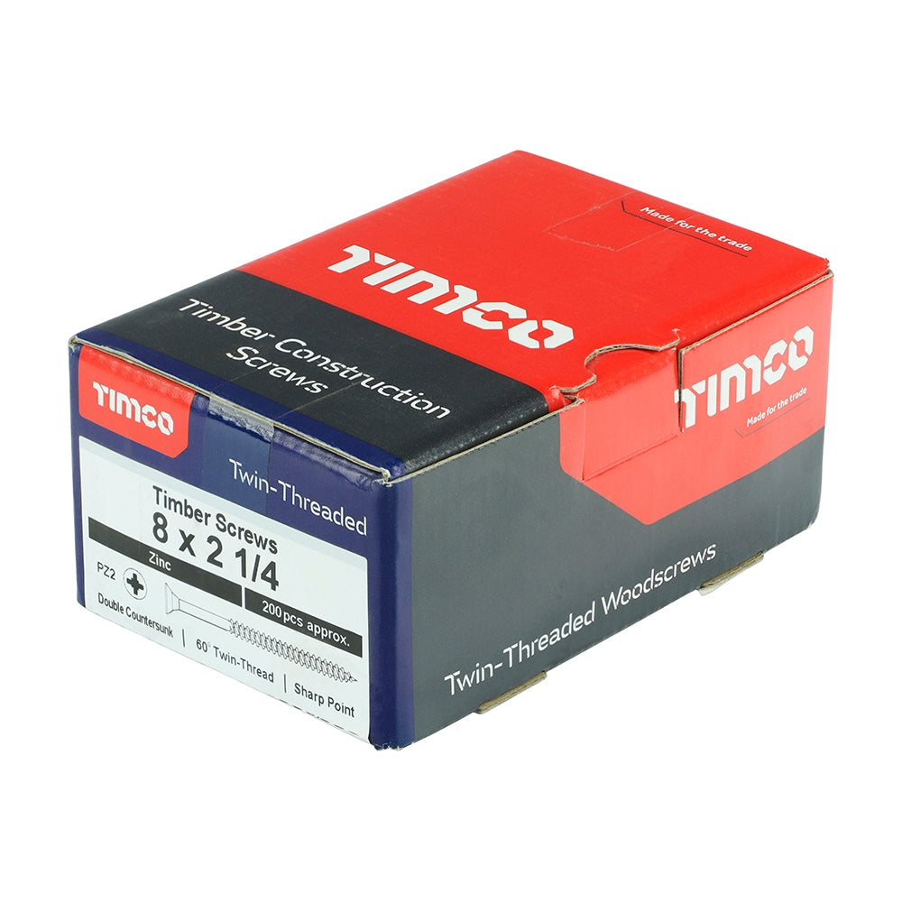 Twin Woodscrew PZ2 CSK Zinc - 8 x 2 1/4 | Box of 200