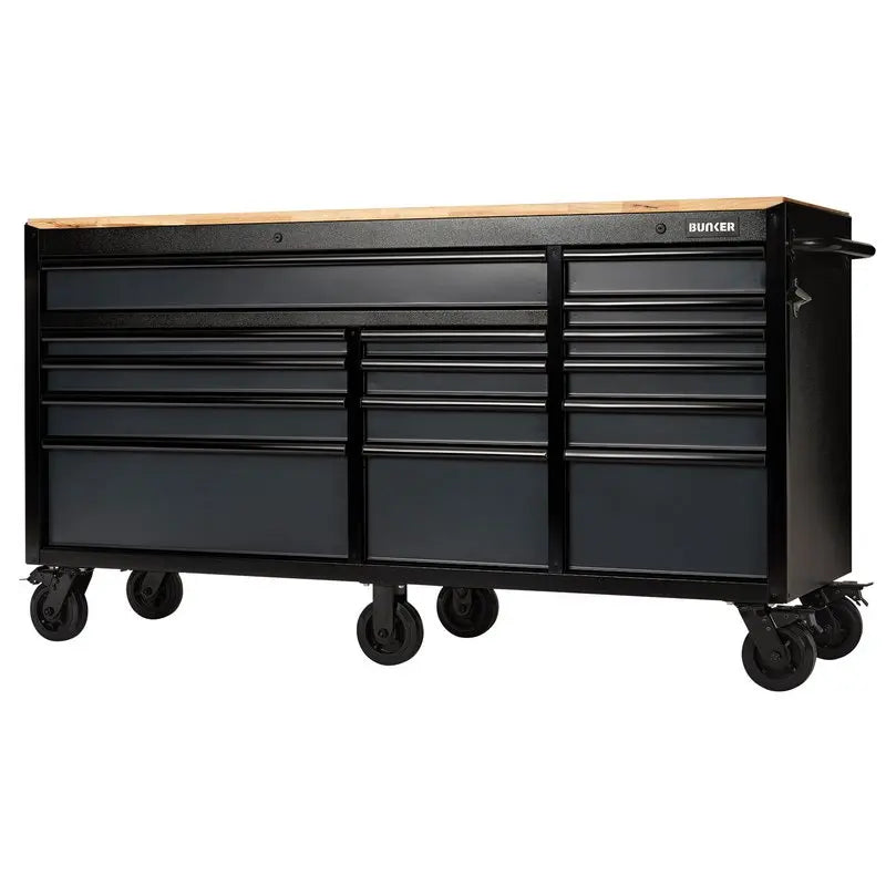 BUNKER® Workbench Roller Tool Cabinet, 15 Drawer, 72", Grey Draper Tools