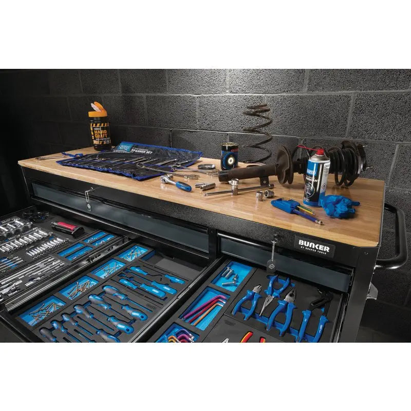 BUNKER® Workbench Roller Tool Cabinet, 15 Drawer, 72", Grey Draper Tools