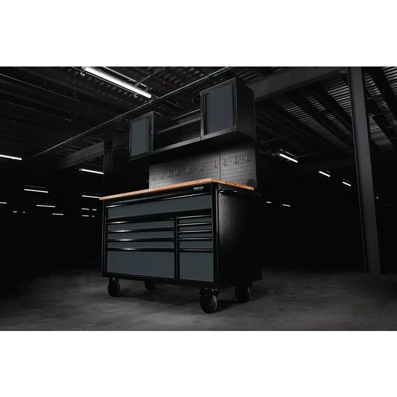 BUNKER® Roller Workstation With Workbench, 10 Drawer 56", Grey Draper Tools