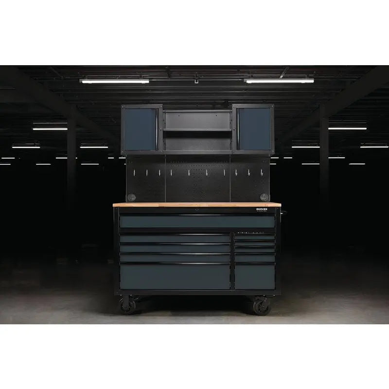 BUNKER® Roller Workstation With Workbench, 10 Drawer 56", Grey Draper Tools