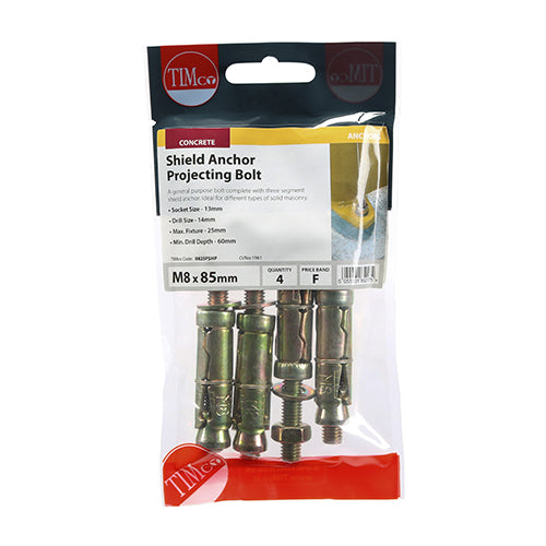 Shield Anchor Proj. Bolt - ZYP - M8:25P (M8 x 85) | TIMpac of 4