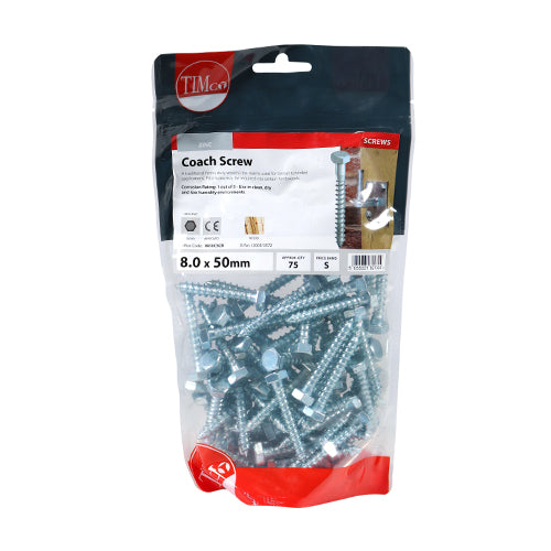 Coach Screw DIN 571 - BZP - 8.0 x 50 | TIMpac of 5