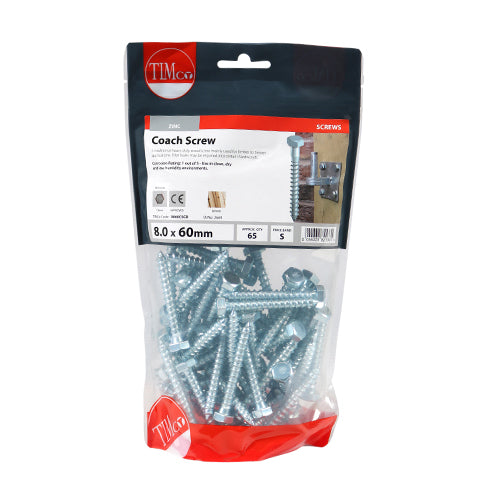 Coach Screw DIN 571 - BZP - 8.0 x 60 | TIMpac of 5