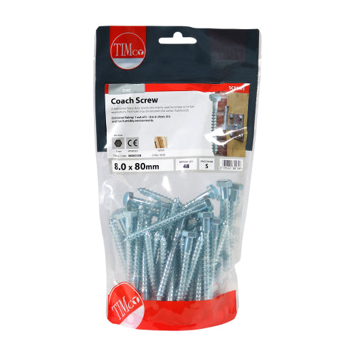 Coach Screw DIN 571 - BZP - 8.0 x 80 | TIMpac of 5