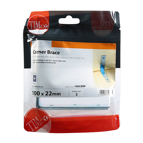 Corner Brace - BZP - 100 x 100 x 22 | TIMpac of 2