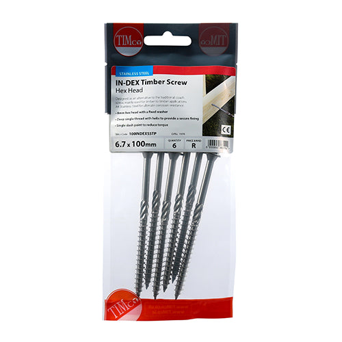 Hex Head Timber Screw - A4 SS - 6.7 x 100 | TIMpac of 6