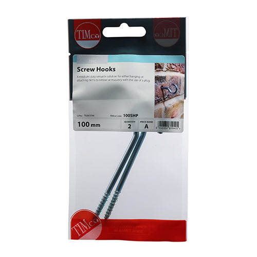 Screw Hooks - BZP - 100mm | TIMpac of 2