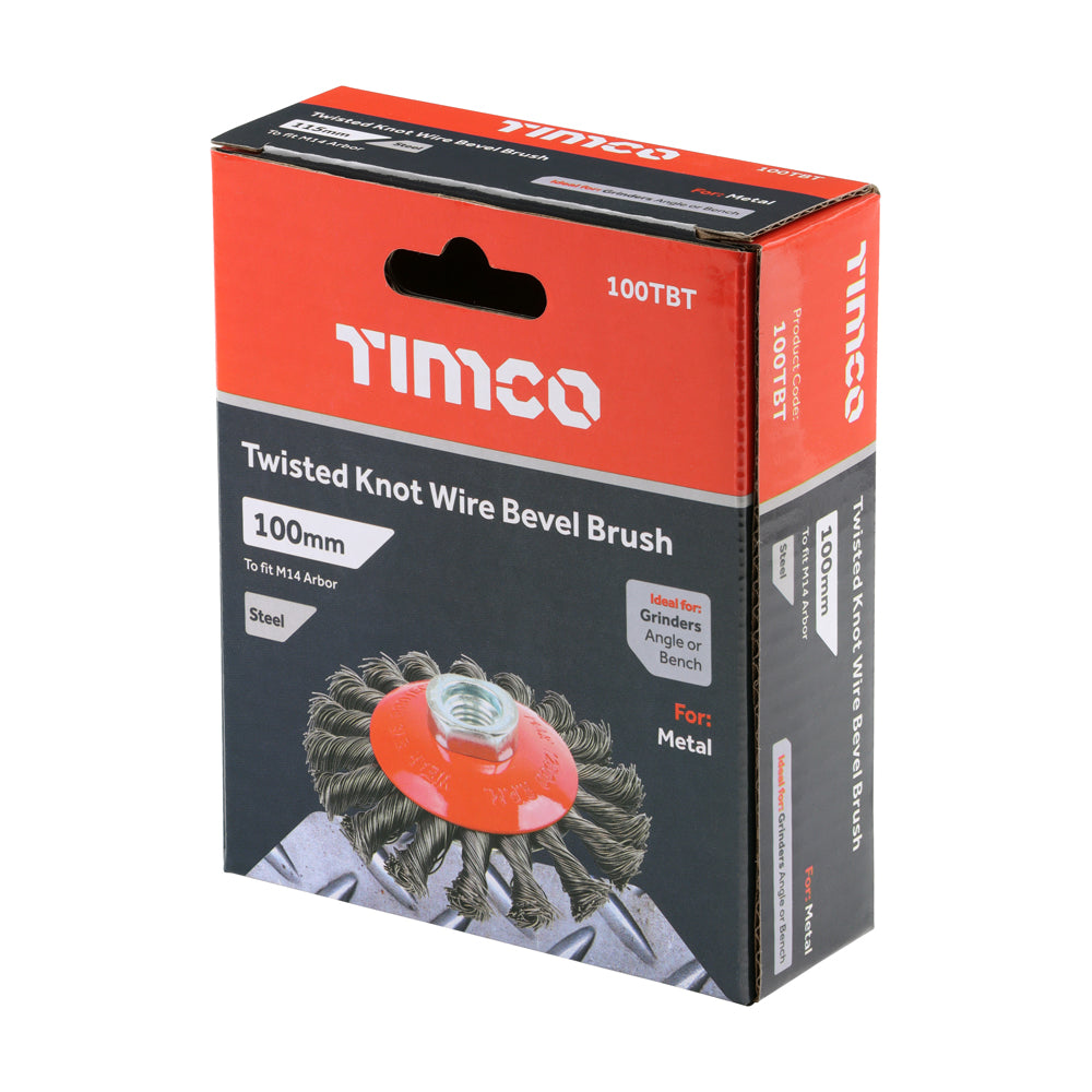 Timco Angle Grinder Bevel Brush - Twisted Knot Steel Wire - Diameter mm 100 - Wire Thickness mm 0.5