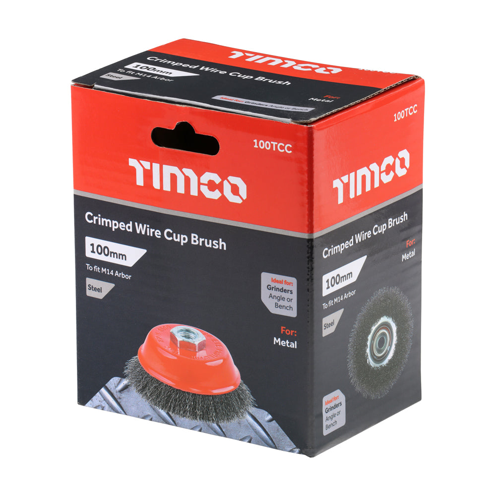 Timco Angle Grinder Cup Brush - Crimped Steel Wire - Diameter mm 100 - Wire Thickness mm 0.3