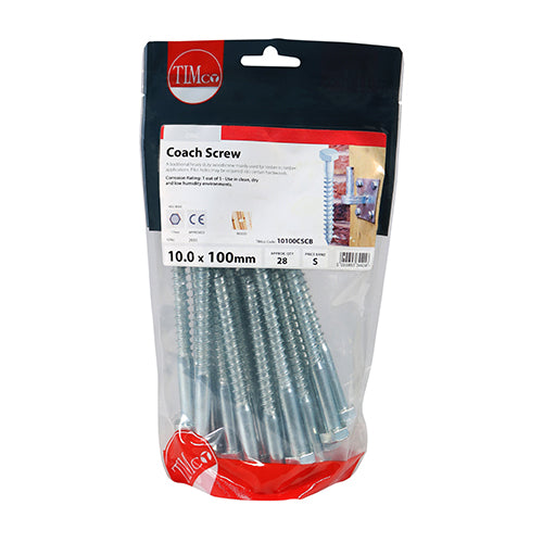 Coach Screw DIN 571 - BZP - 10.0 x 100 | TIMpac of 2